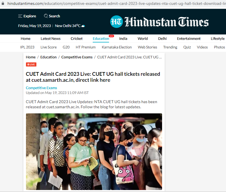 CUET 2023 Admit Cards available on cuet.samarth.ac.in