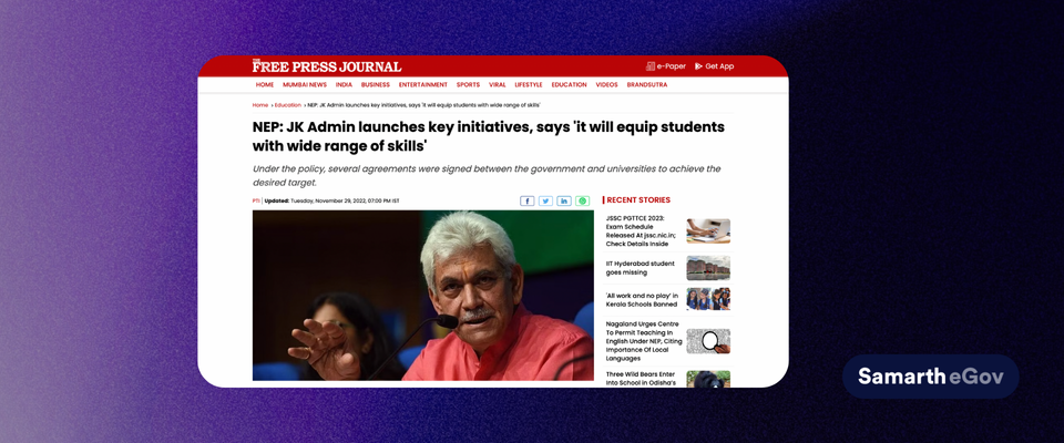 JK Admin launches key initiatives, says 'it will equip students with wide range of skills': The Free Press Journal,  November 29, 2022