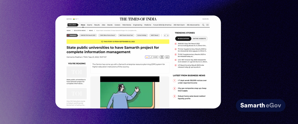 State public universities to have Samarth project for State public universities: The Times of India, September 23, 2022