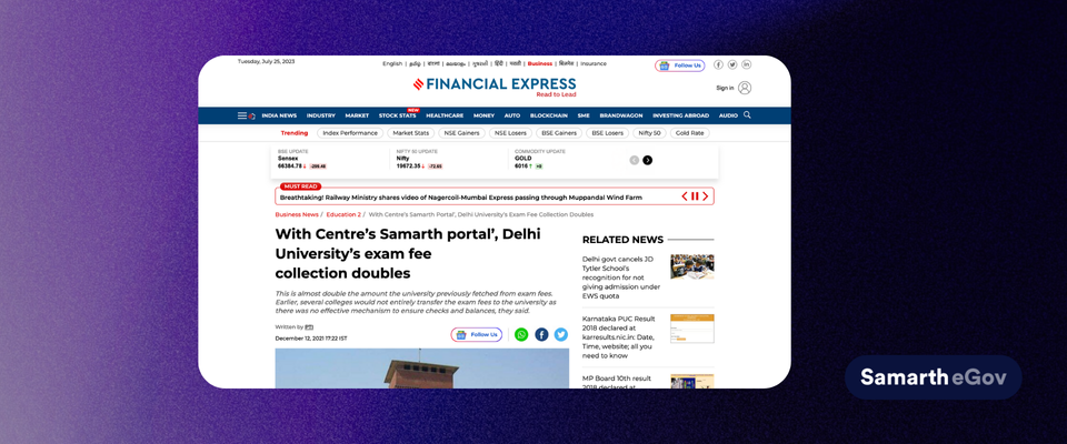 With Centre's Samarth portal, Delhi University's exam fee collection doubles: Financial Express, December 12, 2021