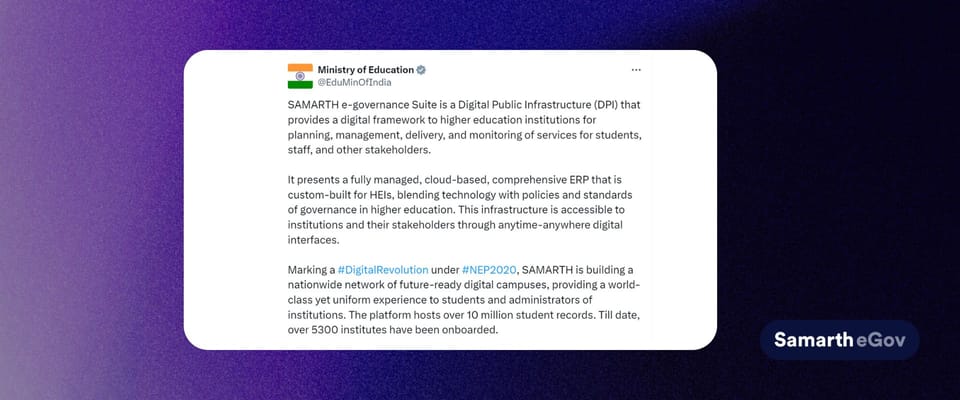 Ministry of Education features Samarth