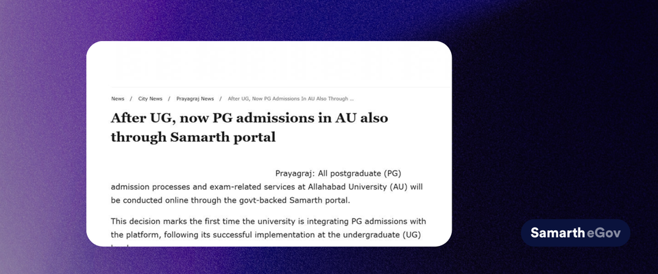 After UG, now PG admissions in AU also through Samarth portal.